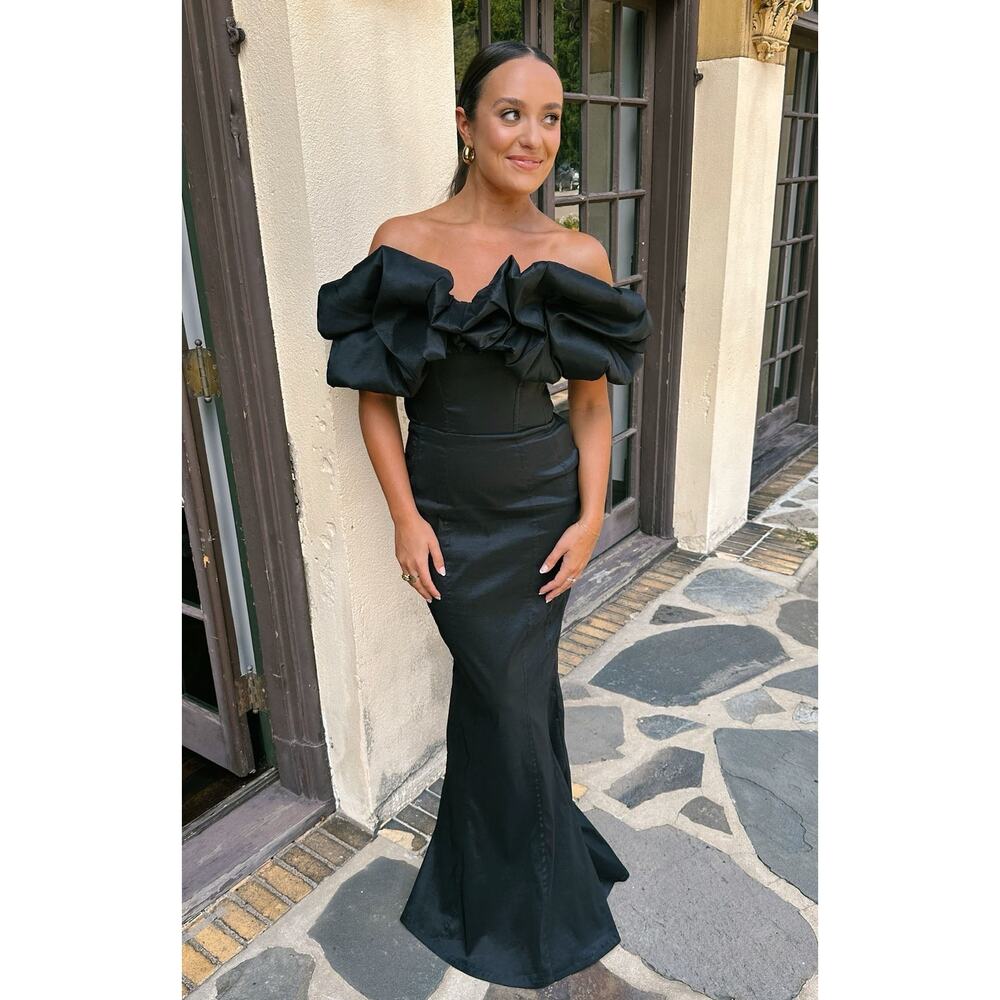 Show Me Your Mumu Major Drama Maxi Dress in Black Taffeta XS